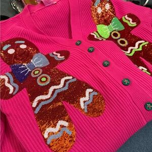 QUEEN OF SPARKLES Pink Gingerbread Sequin Cardigan
